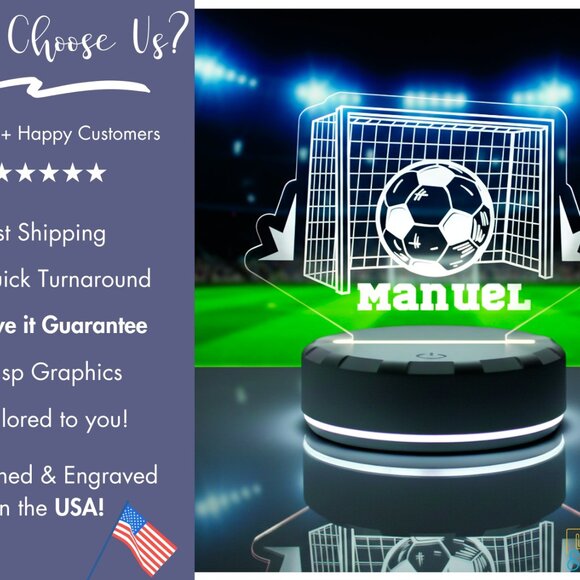 Personalized Soccer Night Light – Custom LED Lamp for Boys & Players - Picture 4 of 8